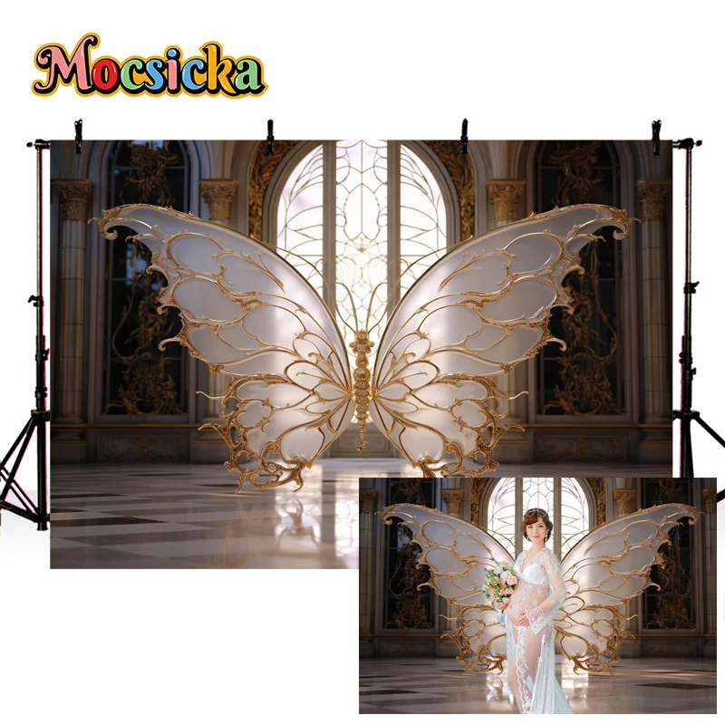 Mocsicka Photography Background Butterfly Wings Glitter Decor Adult Maternity Artistic Portrait Kids Happy Birthday Photo Props