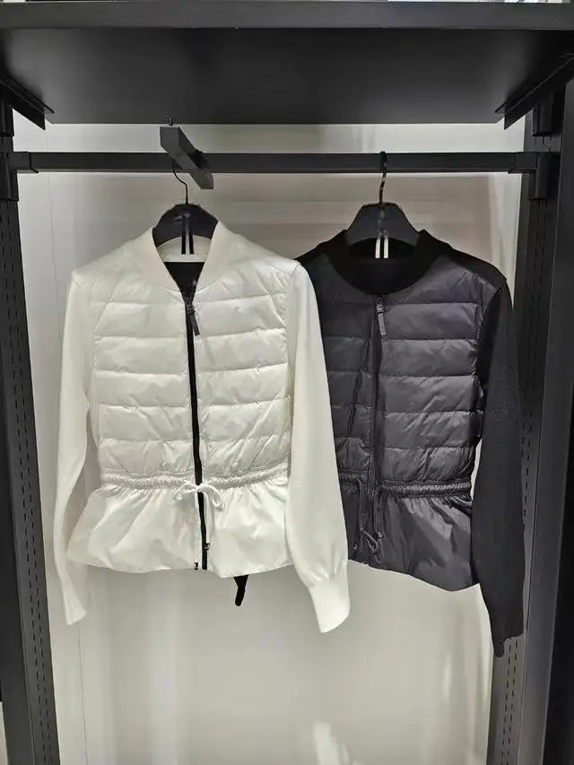 Autumn Winter Women Golf Down‑Spliced Knit Jacket Thin Warm Slim Fit Zip‑Up Ladies Golf Sports Outer Coa