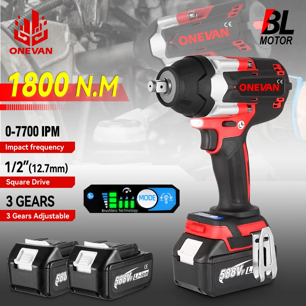 Brushless Electric Impact Wrench 1800 N.M 1/2 inch Cordless Drill Driver Torque Wrench Car Repair Tools For Makita 18V Battery