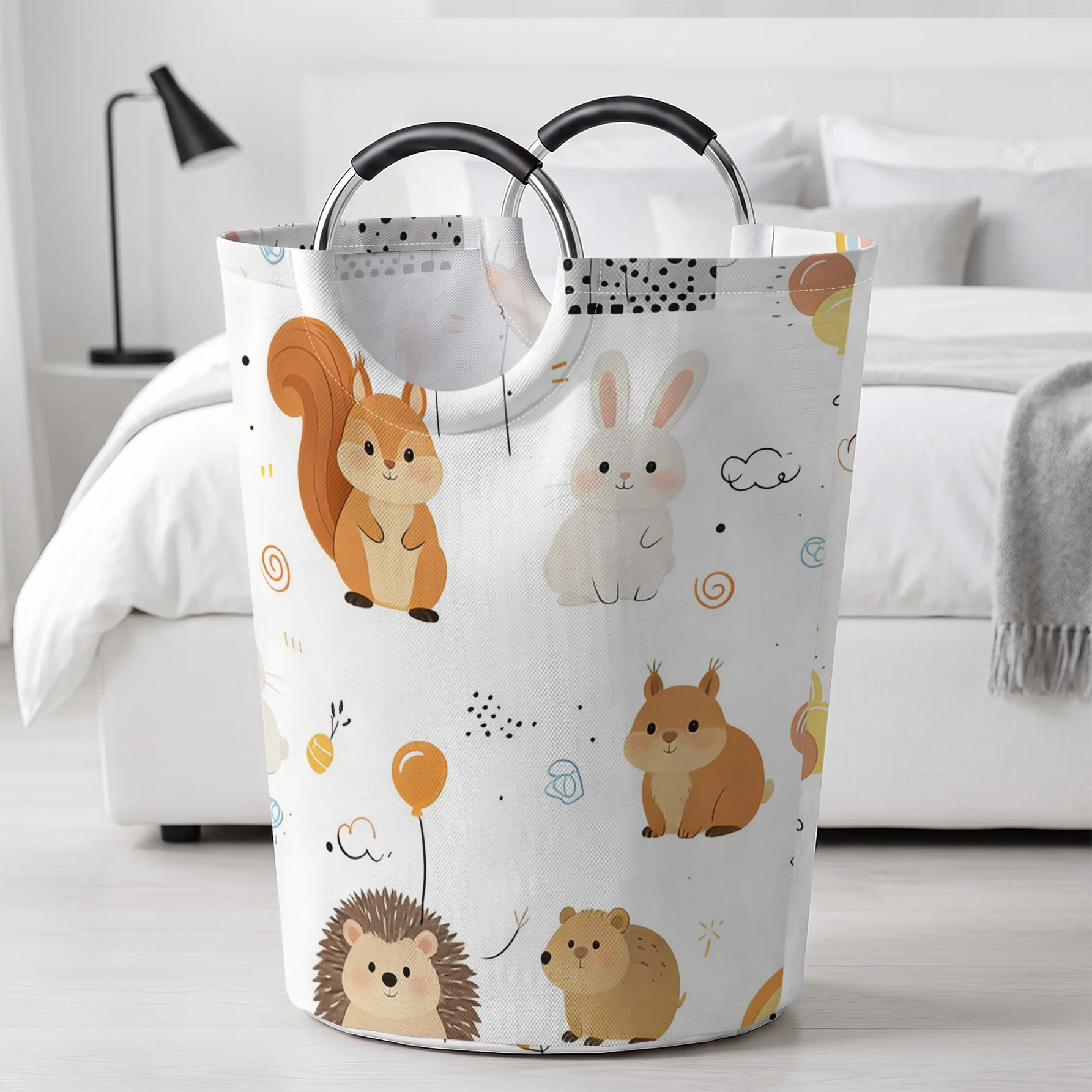 Cartoon Forest Animals All‑Over Print Handheld Storage Basket, For Laundry, Bedroom & Home Sundries Storage