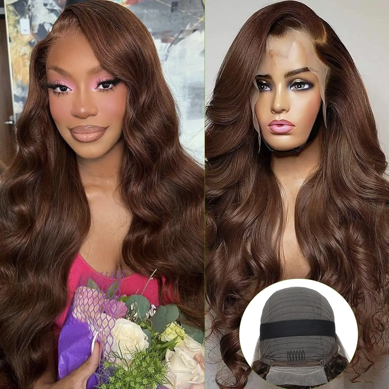 HD Transparent 30 Inch Chocolate Brown Colored Lace Front Wig 5x5 Glueless Body Wave 13X4 13x6 Lace Frontal Human Hair Wigs