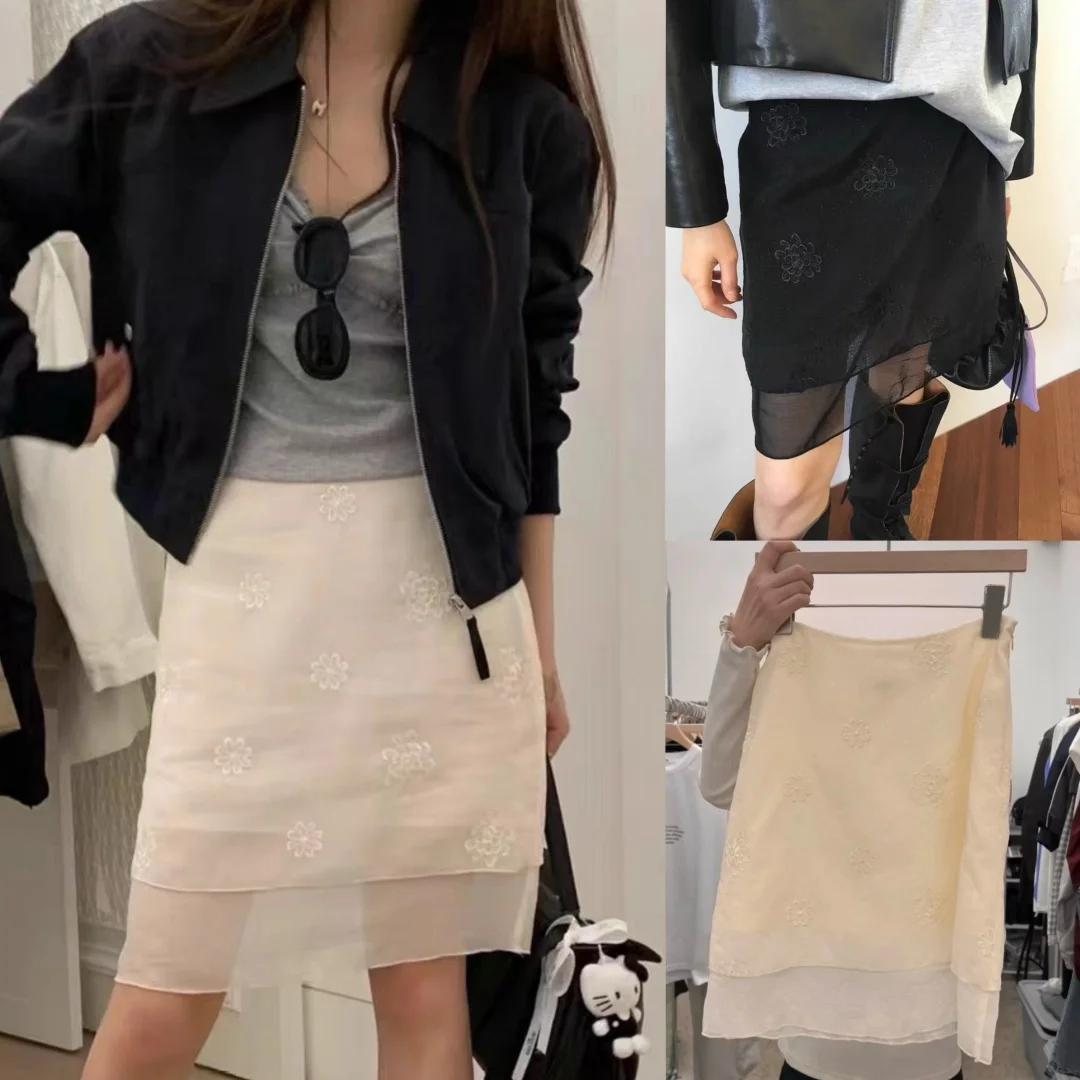 

Универсальная облегающая юбка-миди с высокой талией и цветочной вышивкой в стиле ретро, корейская юбка трапециевидной формы для женщин, повседневная одежда