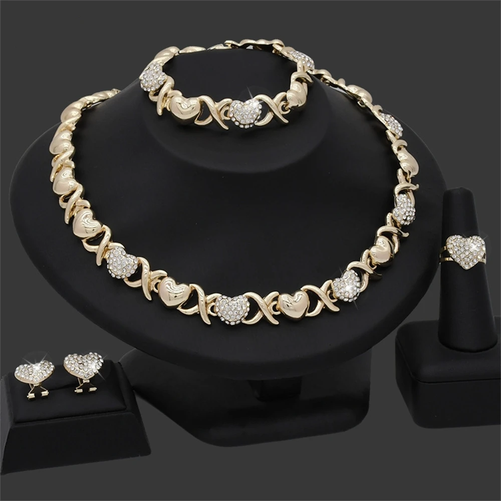 ESALE Woman Heart Necklaces Earrings Accessories XOXO Gilding Jewelry Sets Wedding Jewelry Gifts Love Necklaces