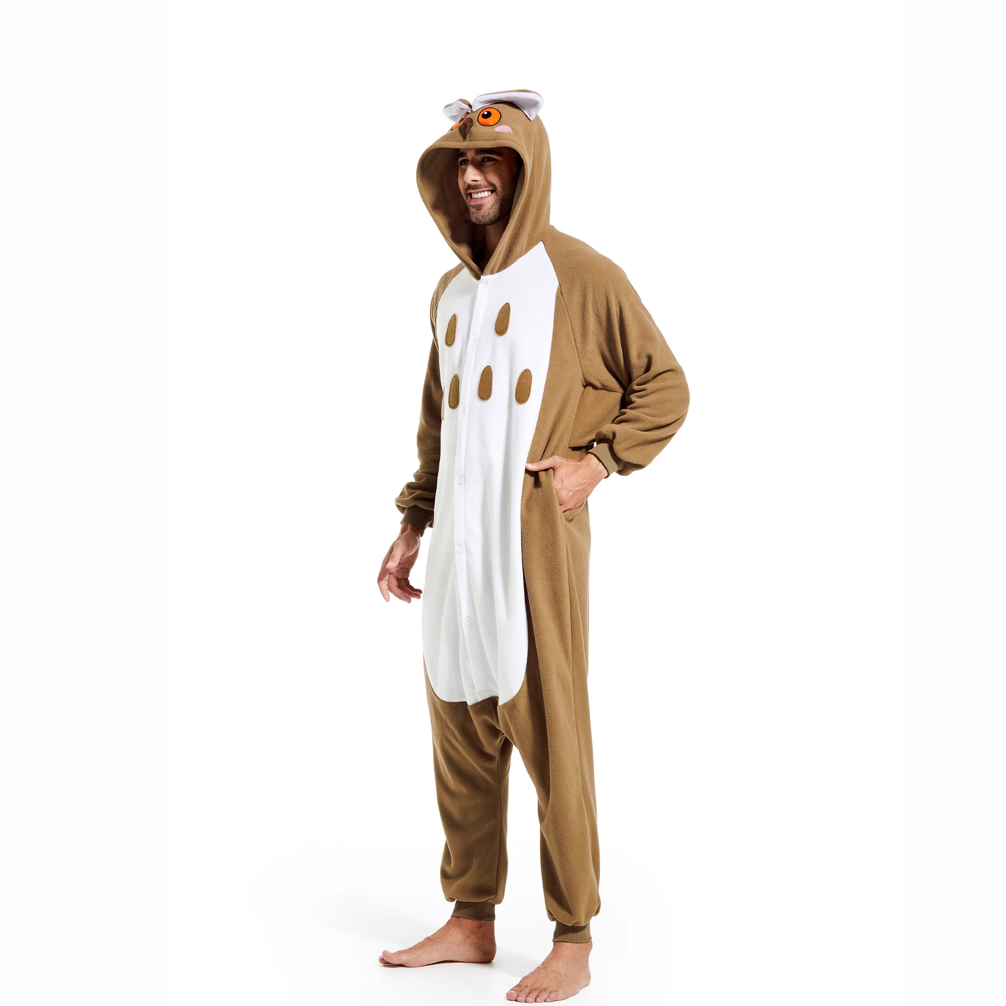 CANASOUR Adults Owl Costumes for Men One-Piece Soft Hooded Pyjamas Halloween Christmas Cute Cosplay Winter Onesie Pajamas