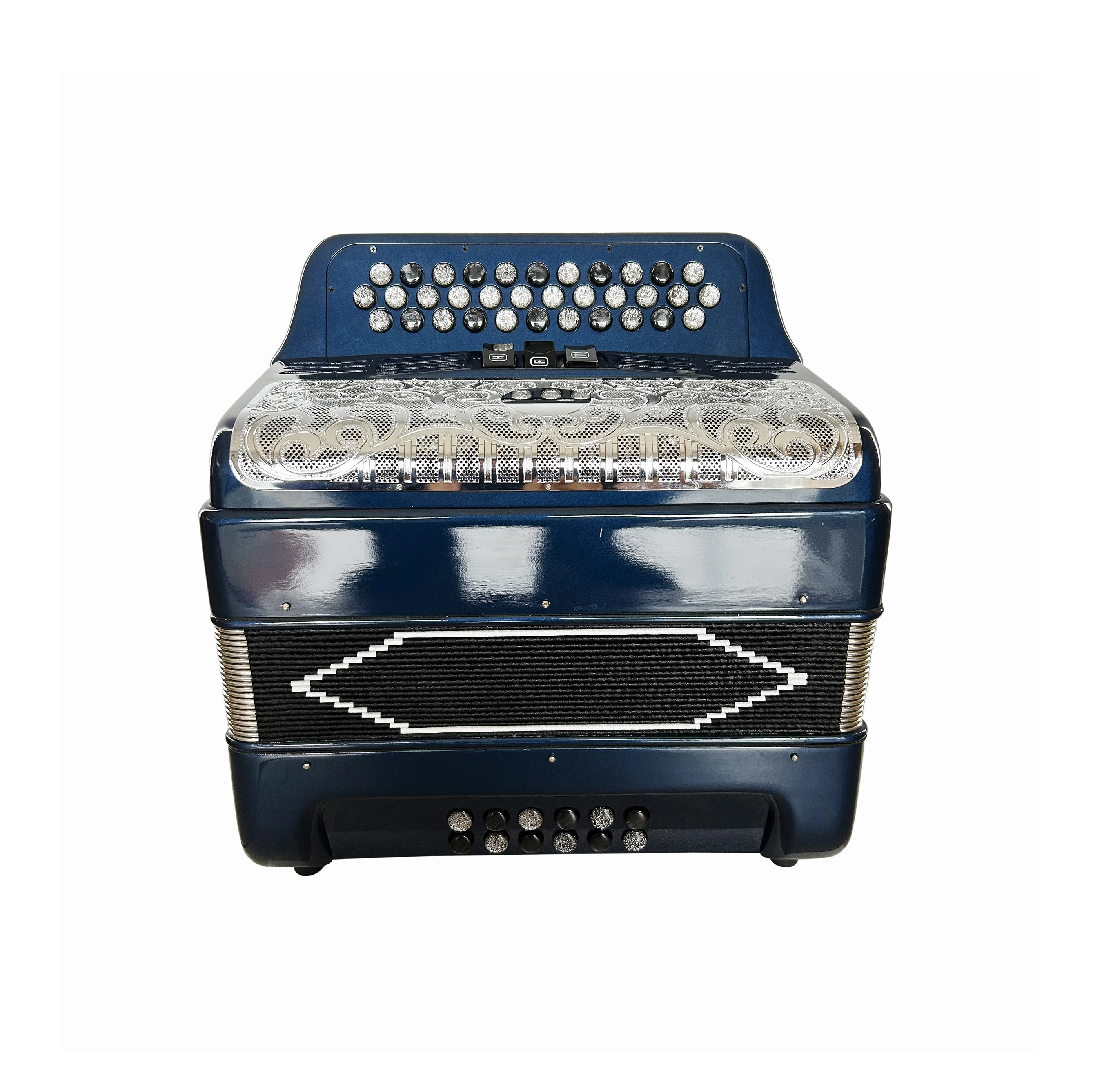 

Deep Blue JB3412C Accordion 34 Buttons 12 Bass 3 Registers Silver Black Buttons Musical Diatonic Wood Material