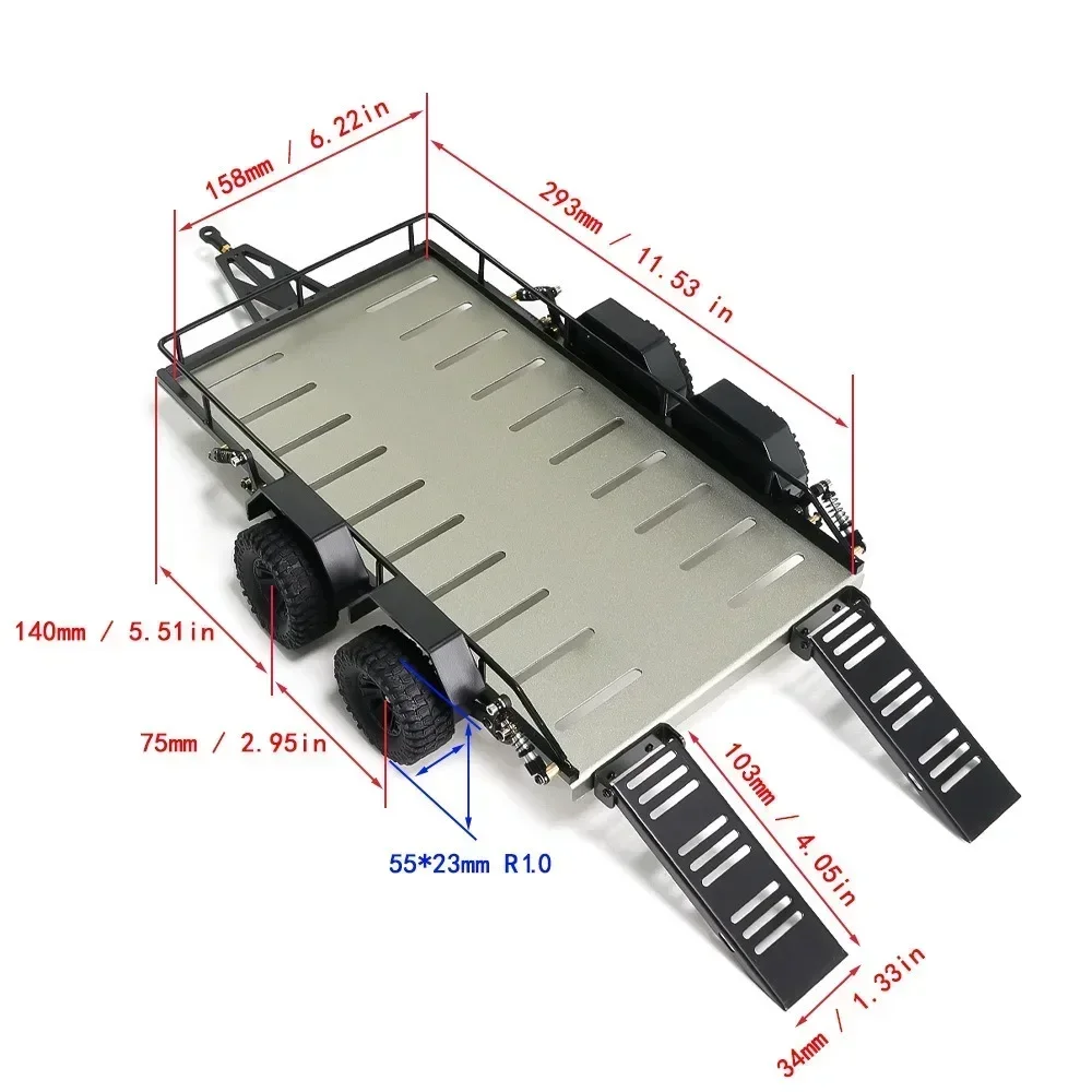 1/18 Trxs TRX4M  Defender 4WD Dual-Wheel Tow Trailer – No-Drill Installation, Realistic Towing Accessory for RC Cars ﻿