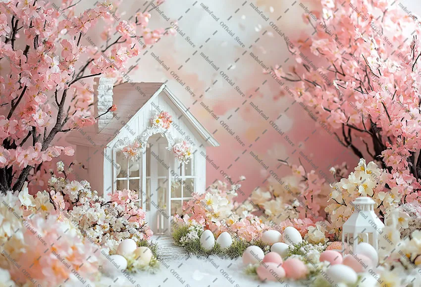 Mehofond Photography Background Spring Easter Pink Flower Garden Cottage Eggs Kids Birthday Portrait Decor Backdrop Photo Studio