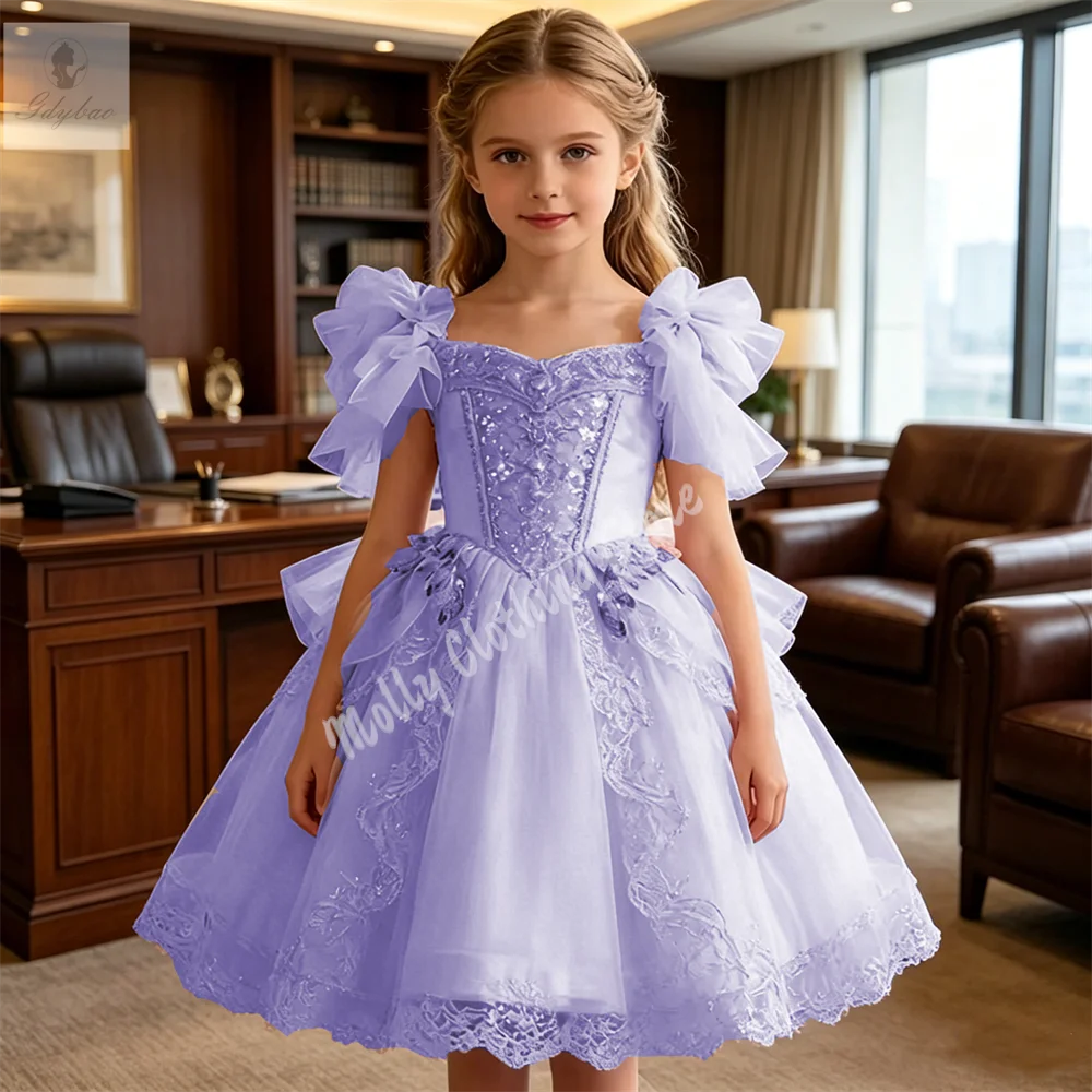Fluffy Flower Girl Dress Bow Tutu Style Host Playing Party Elegant Children's Birthday First Communion Stage Performance