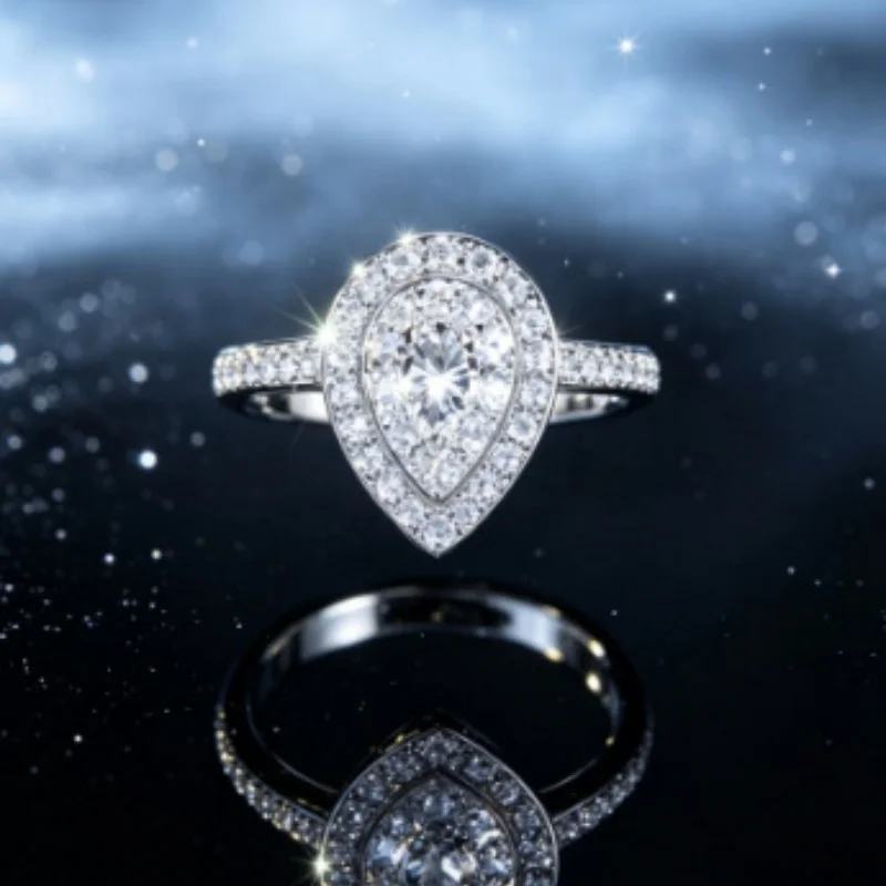2026 New Waterdrop Multi-layer Zircon Ring with Light Luxury Temperament, Pear Shaped Double-layer Personalized Trendy Accessory