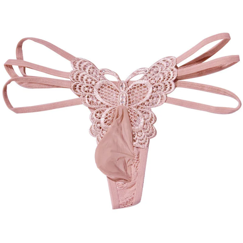 

Men's Sissy Panties Large Size Sexy Butterfly Embroidery Underwear Hollow Temptation Thin Strap Seamless Lace Thong G Strings