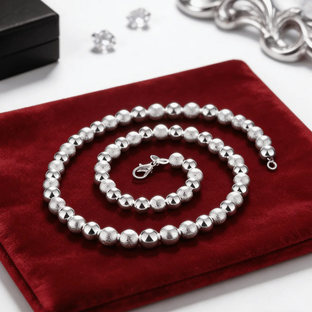 

Originality 8MM Frosted Smooth Beads 925 Sterling Silver Necklaces for Woman Fashion Costume Jewelry Wedding Holiday GiftS party