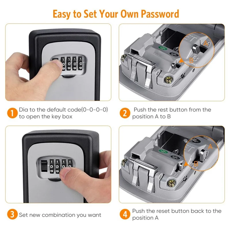 A08F-Key Lock Box Wall Mounted Grey And Black 2 Pack