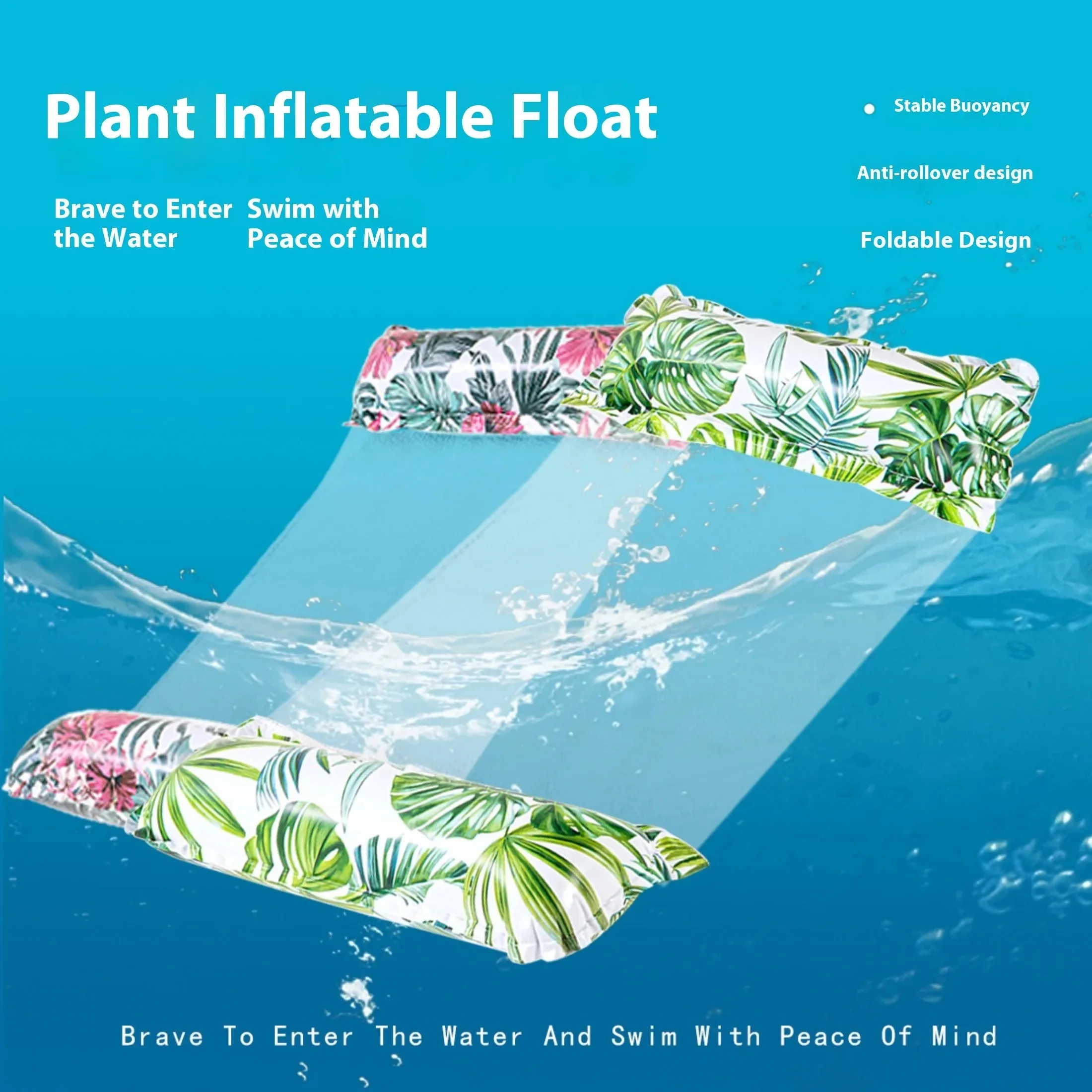 2-Röhren Grünes Blatt Aufblasbare Schwimminsel, Dicke Tropische Liege, Einzelpersonen-Pool-Hängematte zur Wasserentspannung