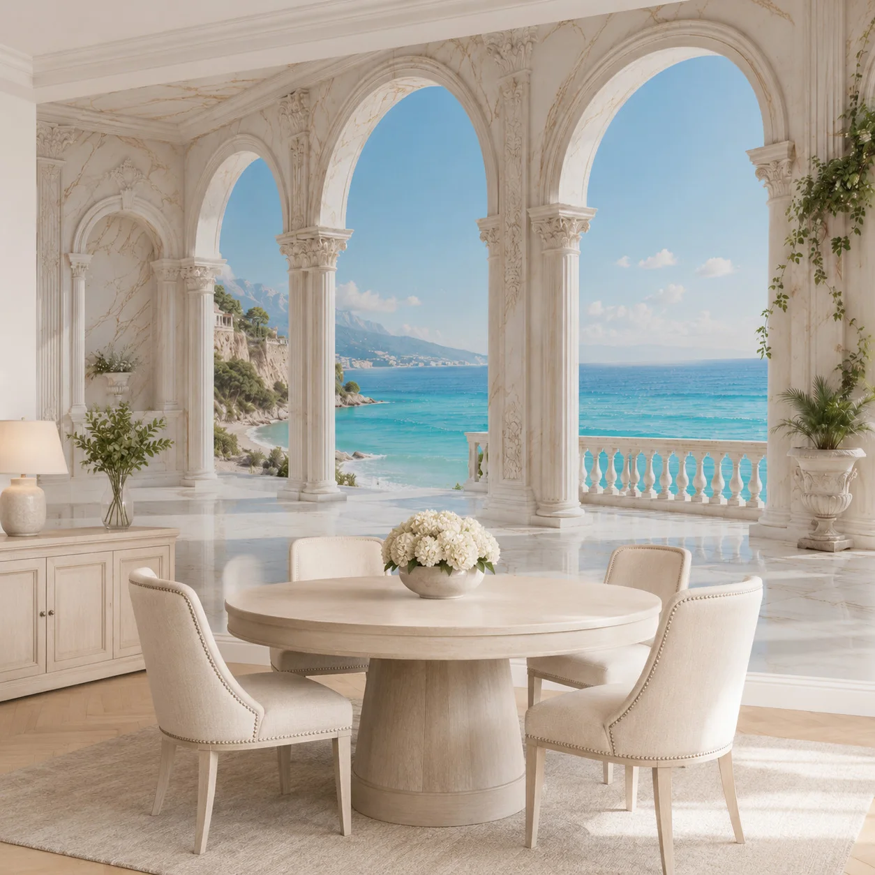 Mediterranean Sea View Wall Mural Arch Window Wallpaper Living Room Bedroom Decor Non Self Adhesive Requires Glue