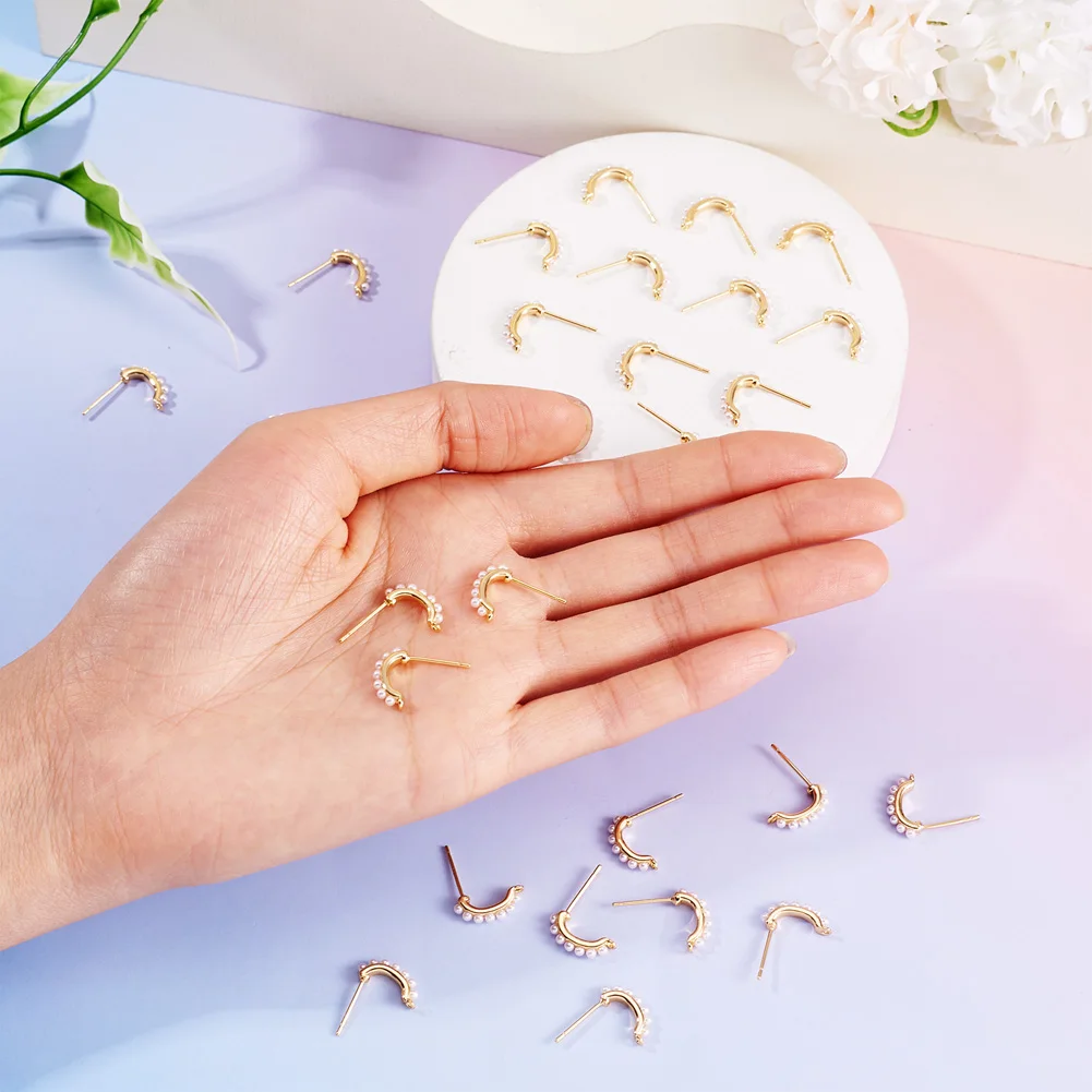 30pcs Brass Stud Earring Findings With ABS Plastic Imitation Pearl Beads for Women Earrings DIY Jewelry Making view 4