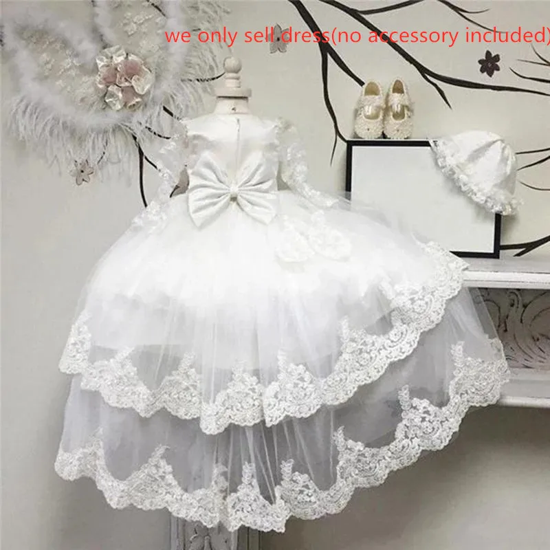 Ivory Sheer Long Sleeve Flower Girl Dresses for Wedding Party Dress Jewel Lace Girls Tiered Skirt Birthday Gown