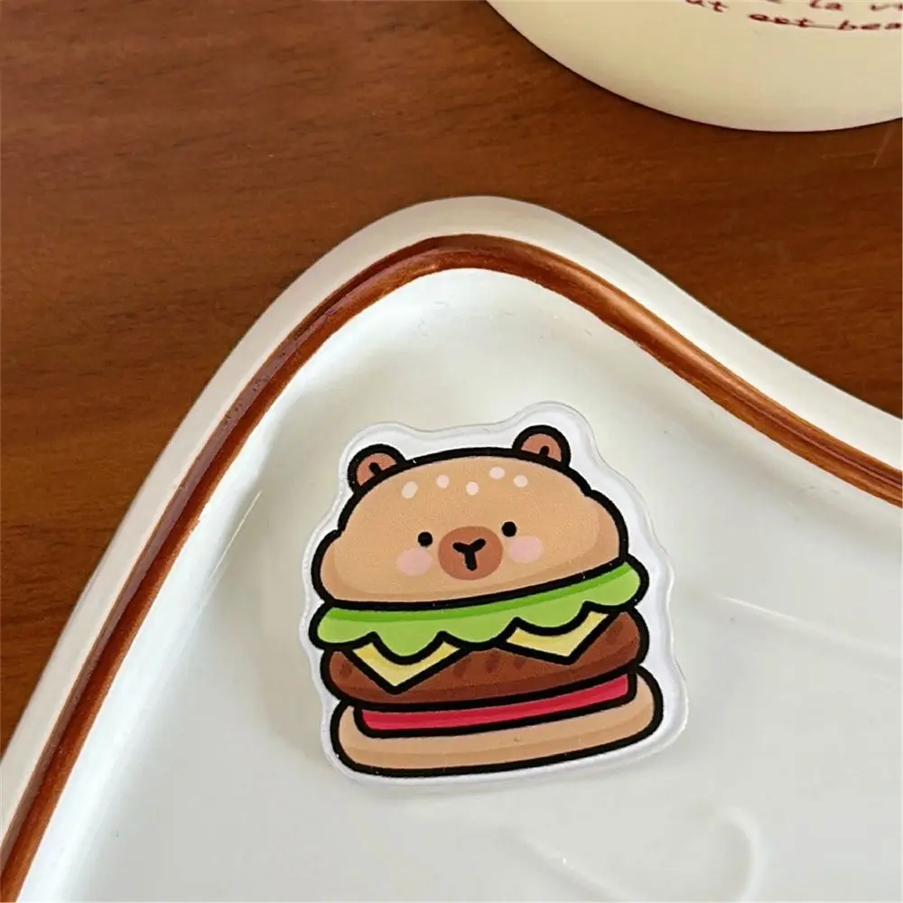 Cartoon Breastpin Hamburger Capybara Brooch Cute Kapibara Acrylic Capybara Pin Lapel Kawaii Capibara Pin Party