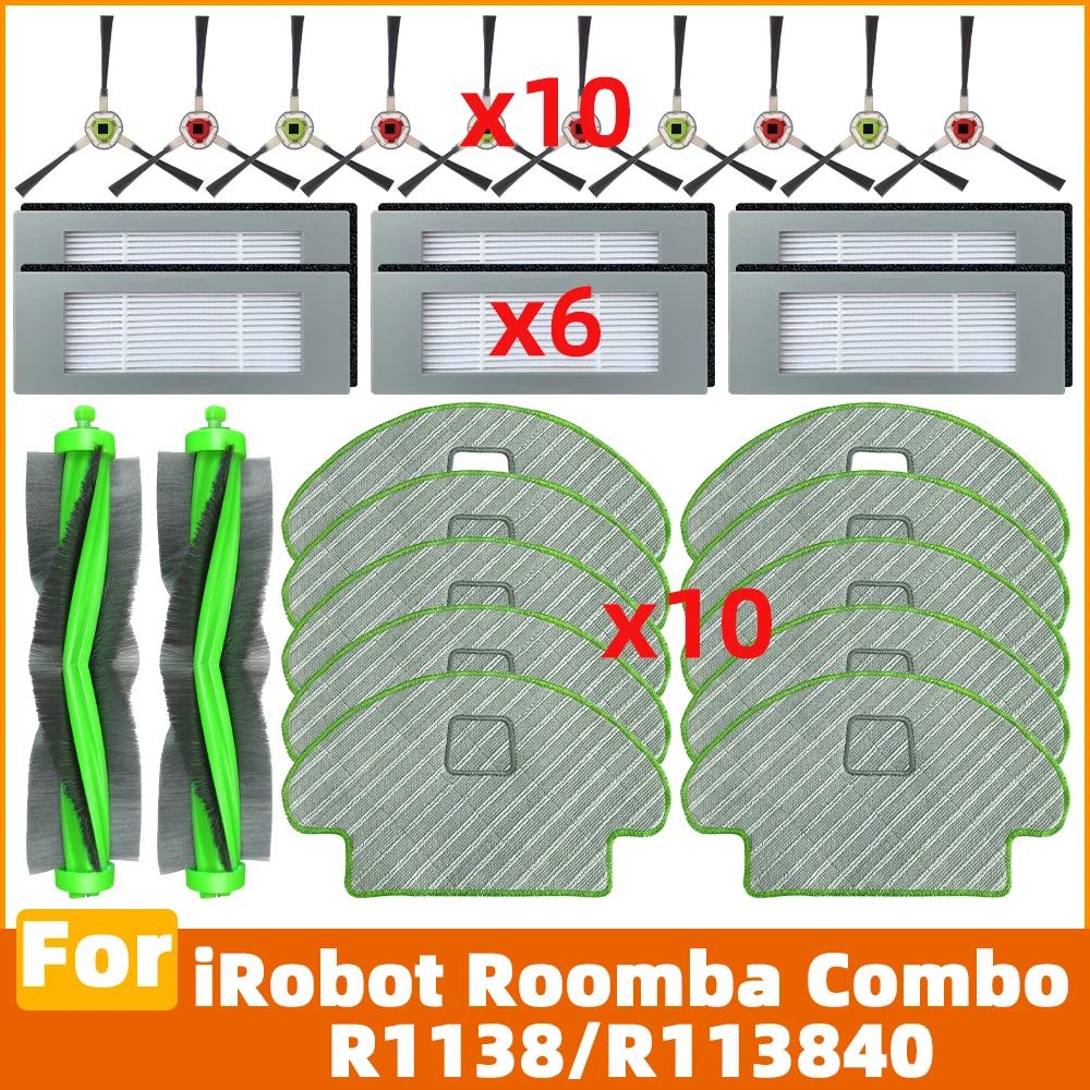 Compatible con iRobot Roomba Combo R1138 R113840 Accesorios para robot aspirador Cepillo principal Paño de fregado Filtro Cepillo lateral Repuestos Kit