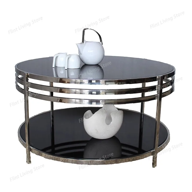 Modern Simple Cafe Tables Northern Europe Stainless Steel Living Room Double Layer Coffee Tables Storage Cafe Furniture view 5