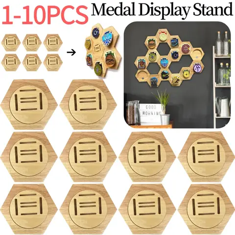 1-10PCS Honeycomb Combination Medal Display Stand Building Block Toys Hexagonal Wood Medal Rack Creative Splicing Wall Decor