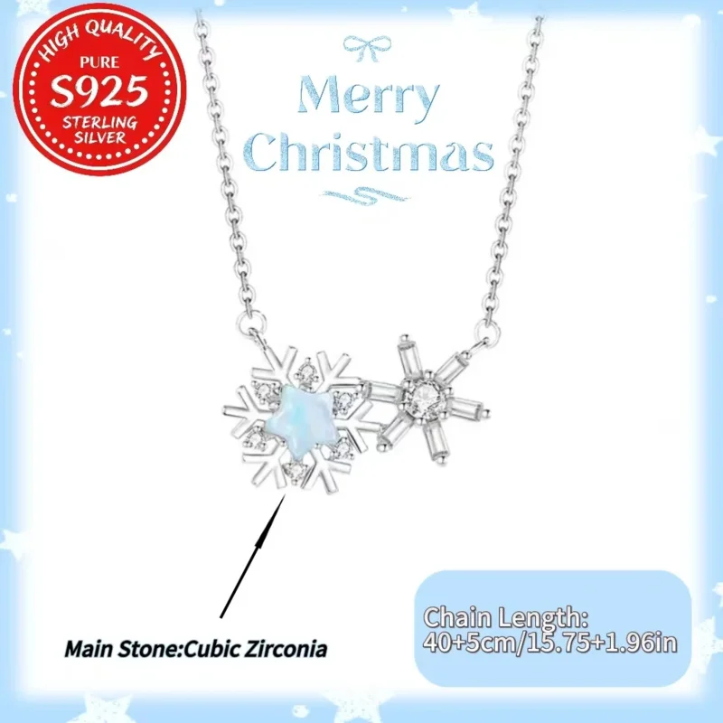 

Snowflake Necklace, 925 Sterling Silver Zirconia Pendant, Adjustable 45cm Chain, Christmas Gift for Women
