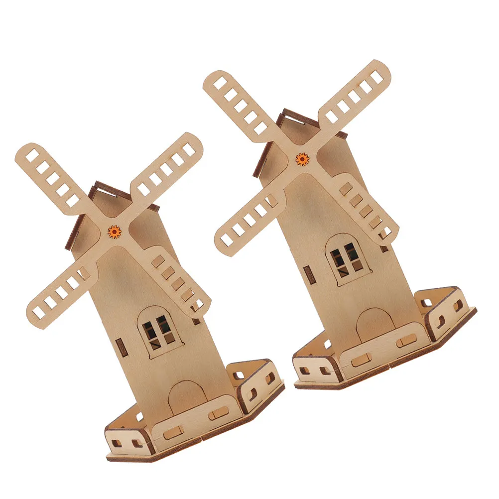 

2Sets Solar Windmill Wooden Assembly Educational Kit for Kids Science Experiment Project Creative DIY Solar