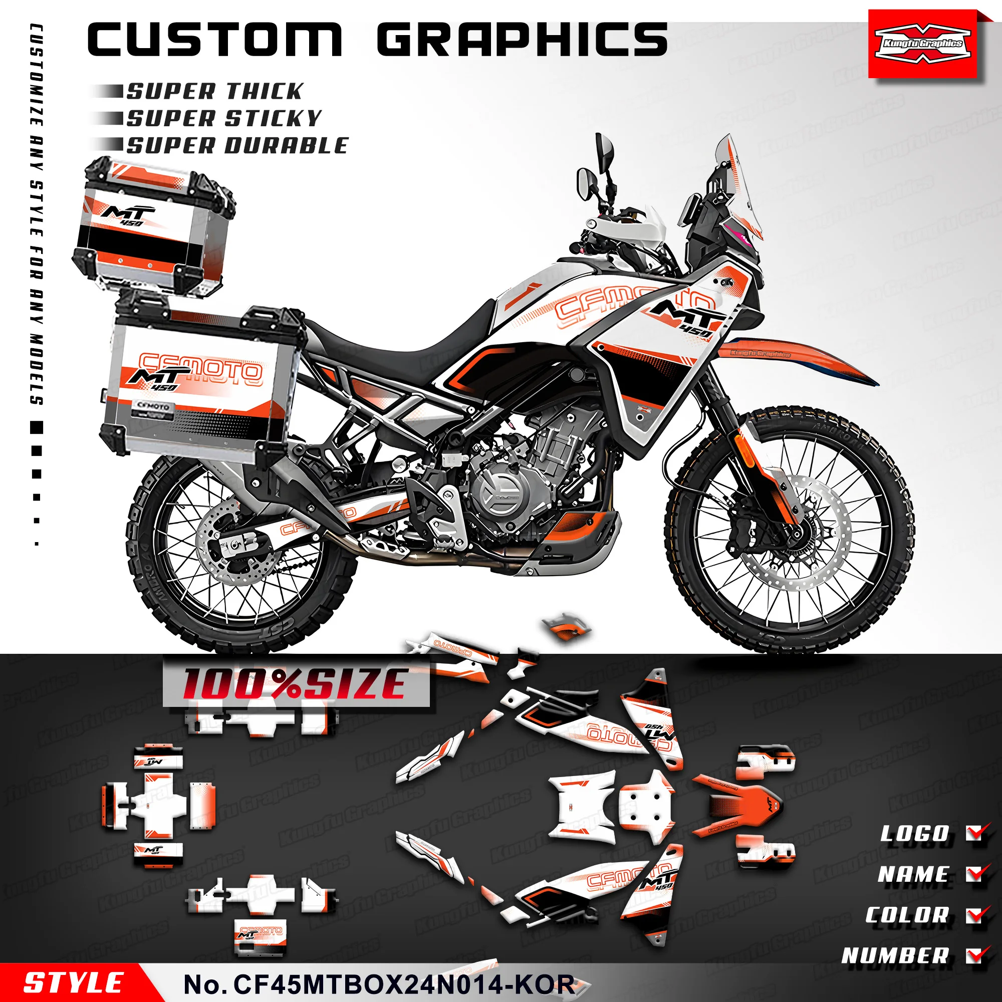 

KUNGFU GRAPHICS Racing Sticker Adhesive Decals for CFMOTO 450MT 450 MT 450, Refurbishing, CF45MTBOX24N014-KOR