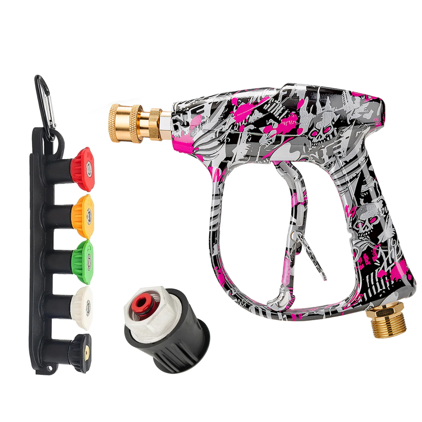 

1/4" Quick Connect High Pressure Washer Gun Short Spray Gun with Lavor Adapter and 5 Nozzles