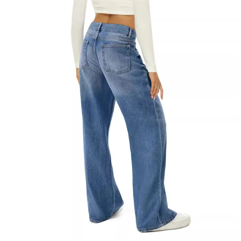 Pantalones vaqueros de pierna ancha para mujer Jeans de algodón de alta calidad edición Regular estilo Retro diario versátil otoño