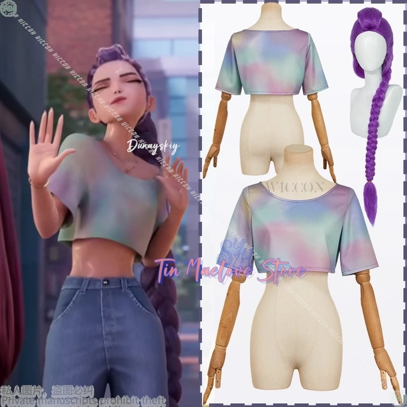 

Anime Kpop Demon Cosplay Rumi 할로윈 코스튬 Hip-Hop Colorful Short T-shirt Sexy Dancing Uniform Idol Suit Wigs 코스프레 Halloween Party