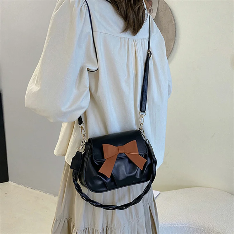 Mode Damen Geldbörsen und Handtaschen Pu Leder Hobo Taschen Top Griff Umhängetasche mit niedlichen Bogen Knoten trend ige Umhängetasche