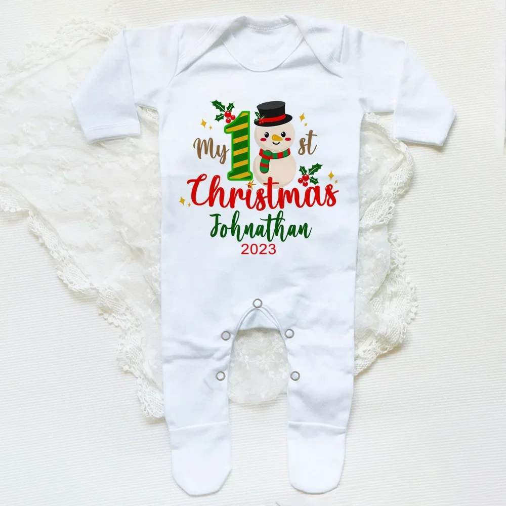 Personalised Baby 1st Christmas Sleepsuit Bodysuit Newborn Babygrow Outfits Jumpsuit Winter Infant Clothes Long Sleeve Romper