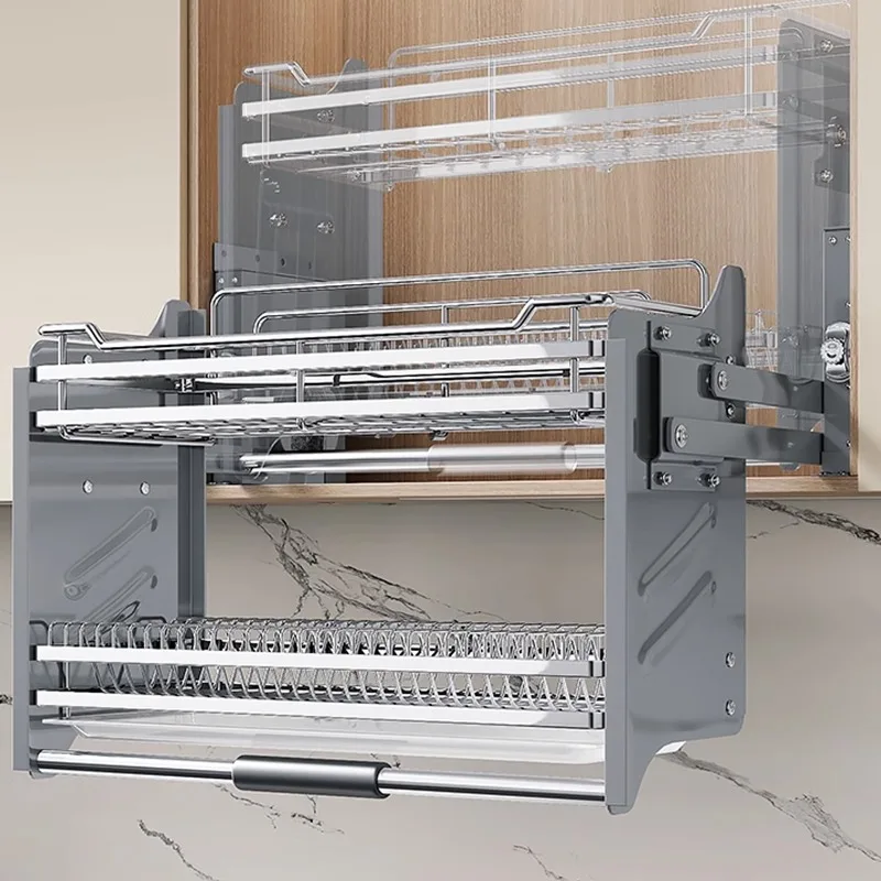Drop Cabinet Pull Down Kitchen Shelves Hardware up Down Lift Basket Pull Down Plate Rack