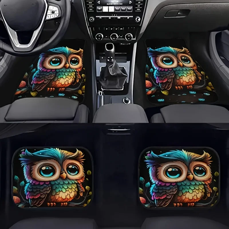 

4pcs Premium Owl Print Car Floor Mats Set - Durable, And Easy-to-Clean Polyester Fabric For Cars, SUVs & Trucks - Fit, Anti-Slip