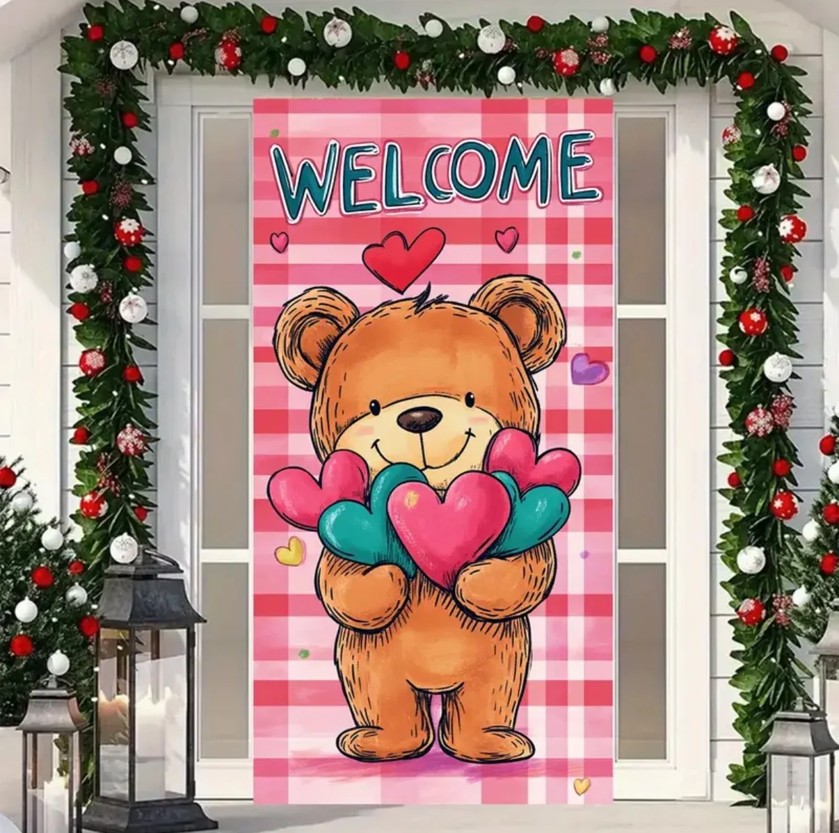 

Romantic Valentine's Day Little Bear Love Confession Door Cover Decoration Background Gift Surprise Balloon Proposal Prrops