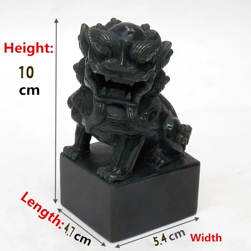 Hetian Jade Stone Blue Black Lion Signet Chinese Culture Painting And Calligraphy Seal 5 Cm Stamp Study Room Collection