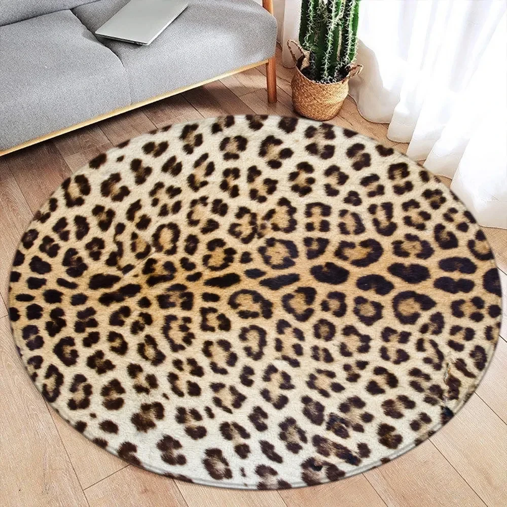 Fashionable Leopard Print Pattern Round Rug, Non-slip Floor Mat for Living Room, Bedroom, Bathroom, Holiday Home Decoration