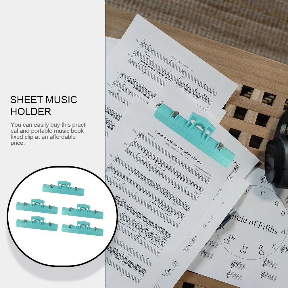 

5Pcs Score Holder Clip Premium ABS Metal Page Fixing Tool for Music Books Sheets Notes Portable Multi-Purpose Book Clamp