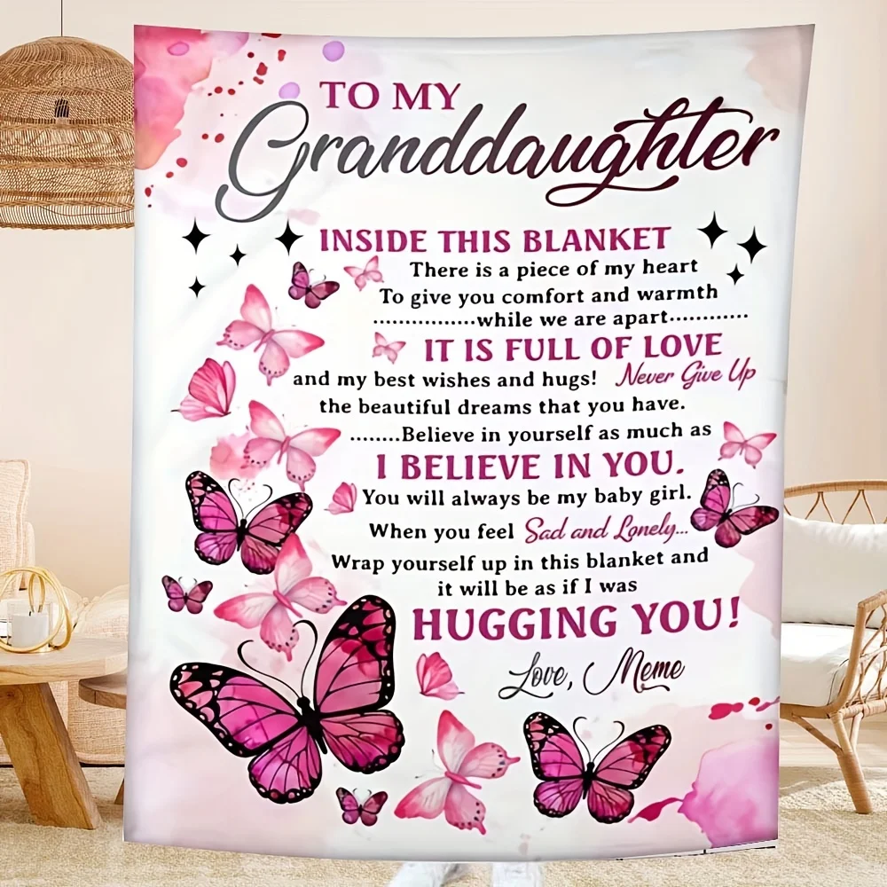 

Travel essentials| Granddaughter Flannel Blanket, with a Heartfelt Message- Soft and Comfortable Butterfly Print Blanket from Gr