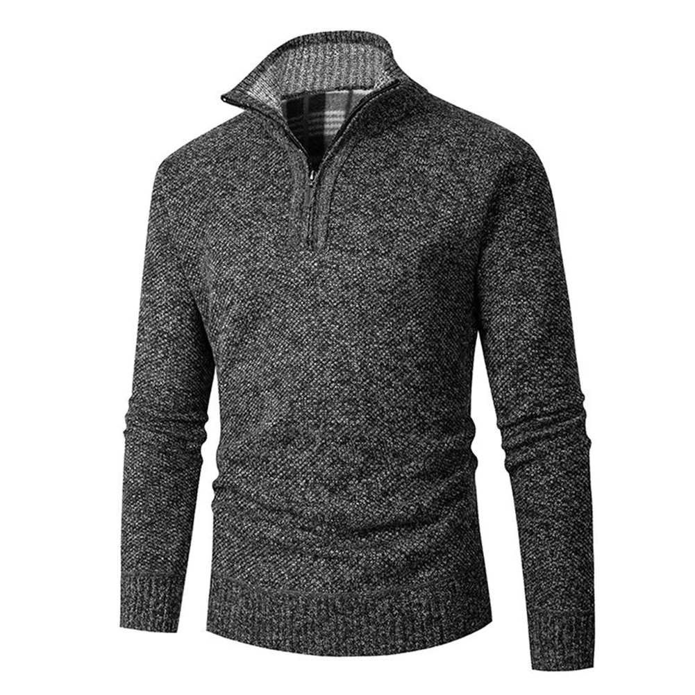 Casual Knit Sweaters For Men Jumper Lined 1/4 Zip Funnel Neck Solid Color Warm Winter Pullover Sweater Male Clothing