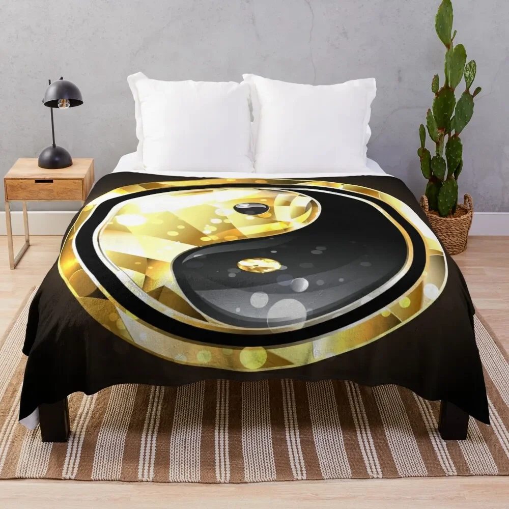 Jewelry Yin Yang Symbol ( Gold Yin Yang ) Throw Blanket Picnic Quilt Blankets