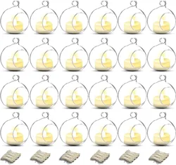 6/12Pcs Hanging Glass Globes Candle Holder with Flickering Flameless Led Tealight Candle Holder for Christmas Wedding Decor