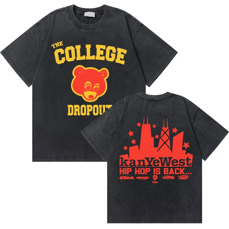 Vintage Kanye West Graduation Bear Casual Street Summer Women's Tshirt Unisex Tee Top Men's Cotton Short Sleeve Washed T Shirt