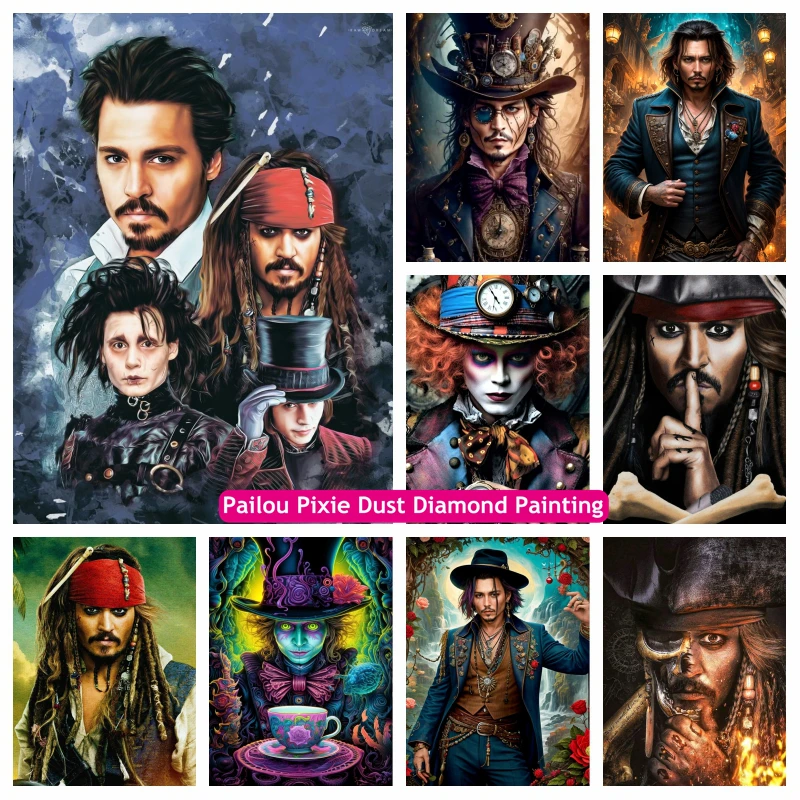 

Captain Jack Sparrow Johnny Deep Gothic Art Pixie Dust Diamond Painting Mad Hatter Alice In Wonderland Film Cross Stitch Decor