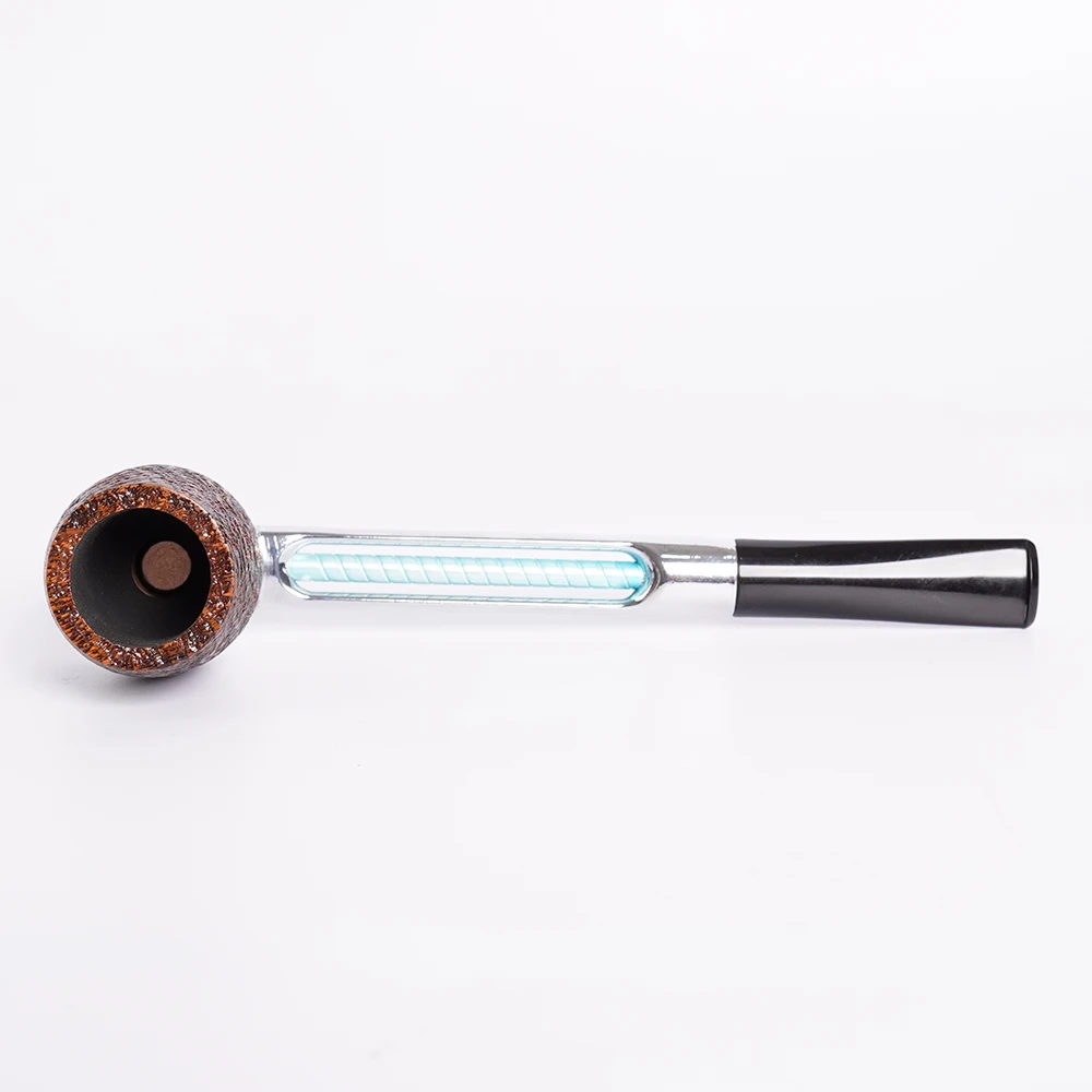 MUXIANG Briar tobacco pipe Portable detachable metal pipe Metal straight handle 3mm pipe channel Sandblasted bowl Father\'s gift