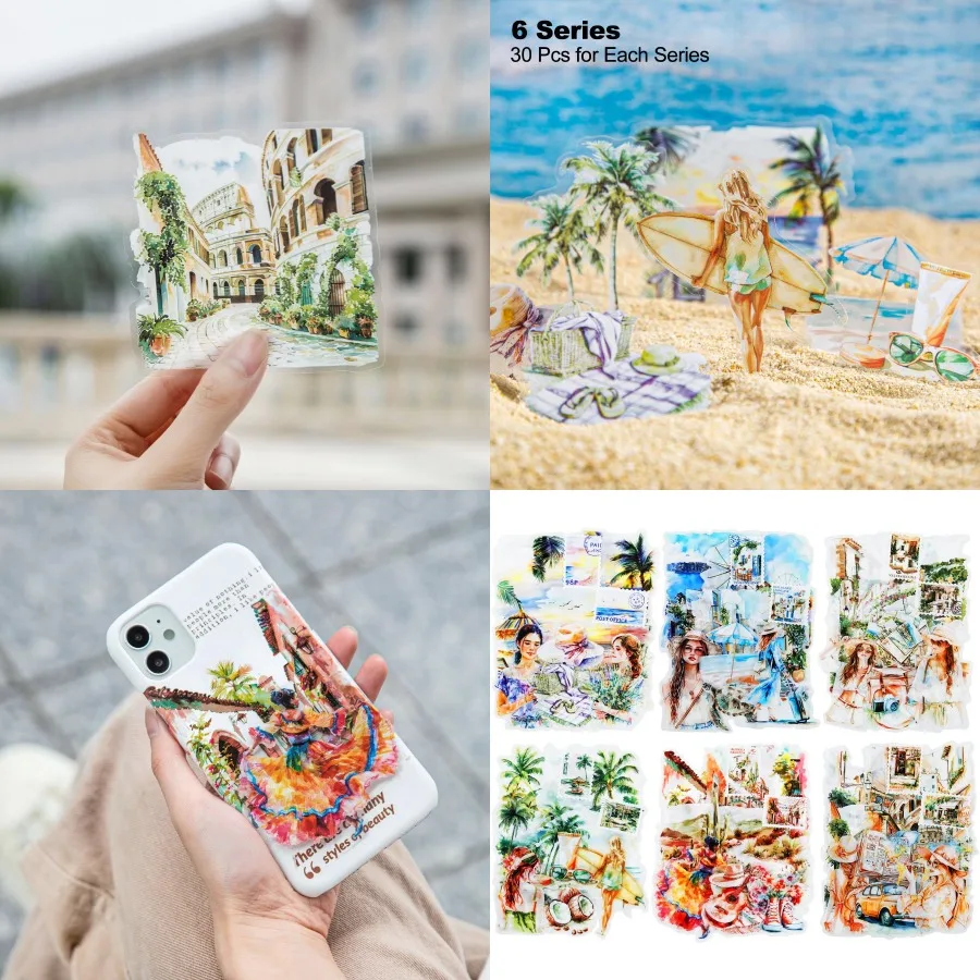

Romantic Travel Scrapbook Stickers Set 180PCS Landscape Ephemera for Scrapbooking Junk Journaling Crafting DIY Projects Diaries