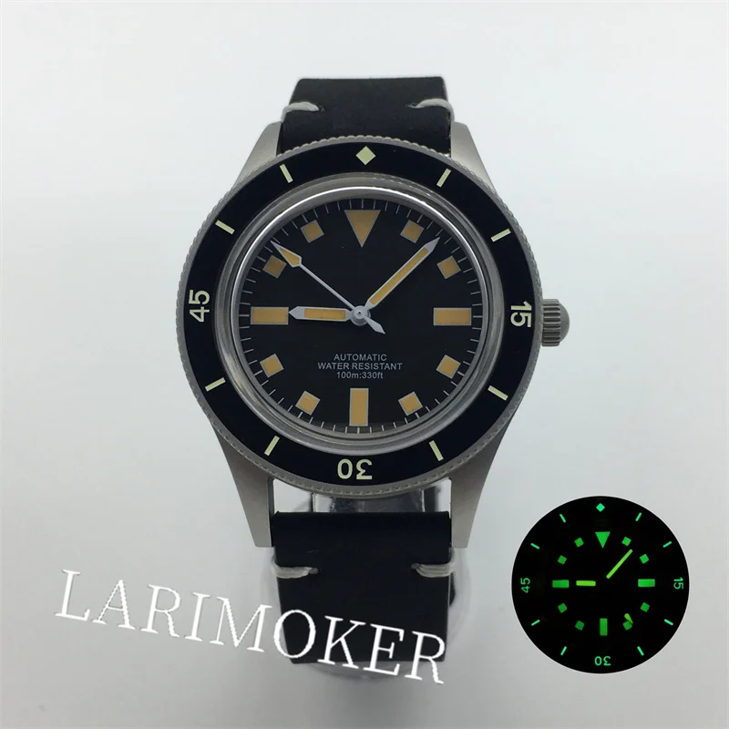 

BLIGER 40mm 10ATM Diving Men's Automatic Watch Retro Aseptic Black dial Silicone strap Sapphire glass spiral Crown Green glow