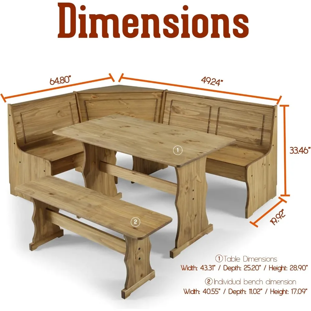 Solid Wood Corner Dining Set 64.8