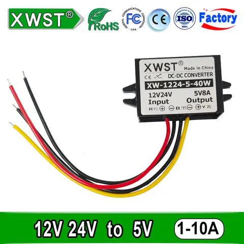 XWST DC DC 12v 24v to 5v Converter 8-40V Buck 5V Voltage 1A 2A 3A 4A 5A 8A 10A Step Down Module Power Supply Adapter for Car LED