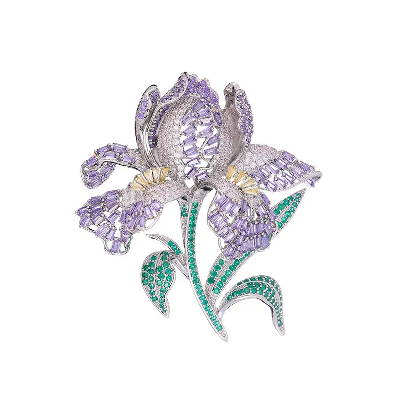 بروش زنبق الزركون المرصع بالغاية، أحجار كريمة ملونة رائعة وفاخرة، بروش معطف بدلة أنيق